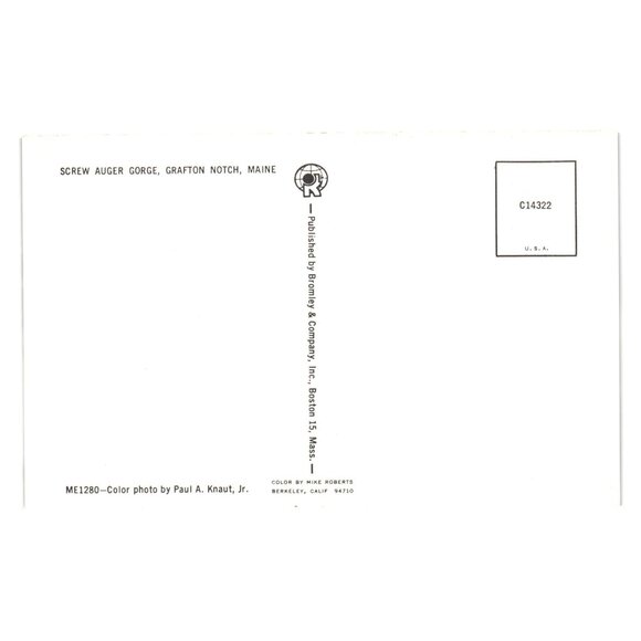 Screw Auger Gorge Grafton Notch Maine Postcard Bromley Co Boston ME1280 - Picture 2 of 2